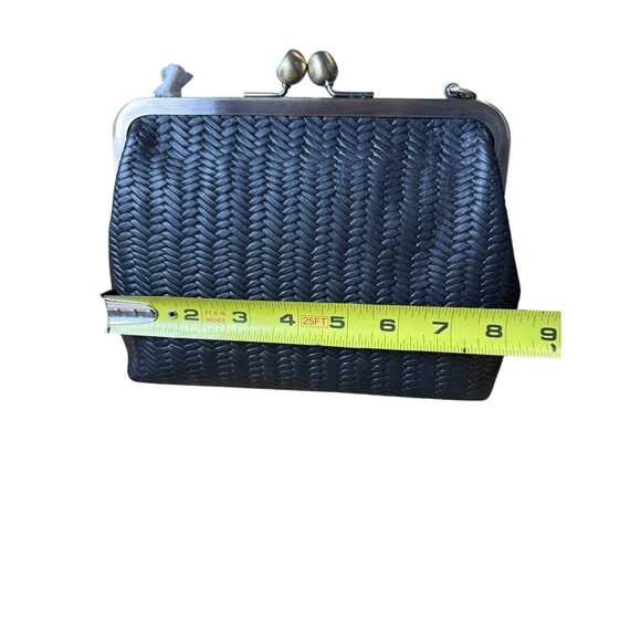 ANUSCHKA Black Woven Genuine Leather Handbag Kiss Lock Clutch Shoulder Bag Purse - Picture 5 of 6